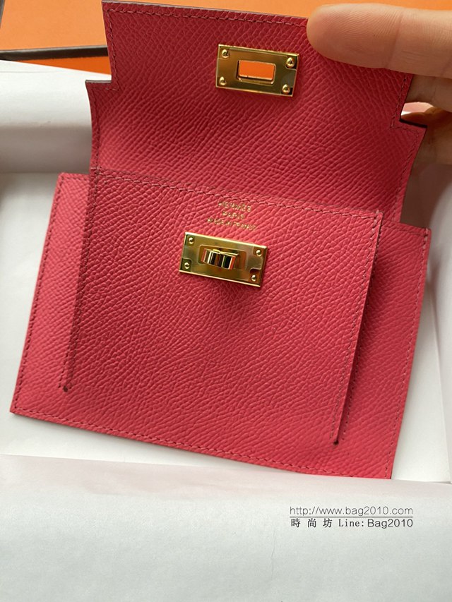 Hermes卡包 愛馬仕原版Kelly Pocket Epsom皮 Hermes新款小錢包 唇膏粉金扣  tdh2176